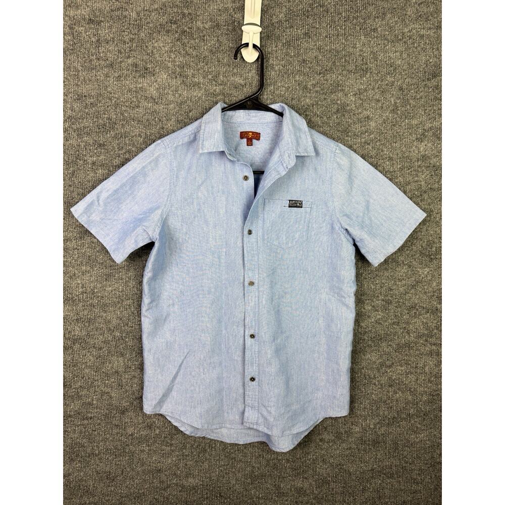 7 Seven For All Mankind Youth Large Shirt Blue Button Up Linen Blend
